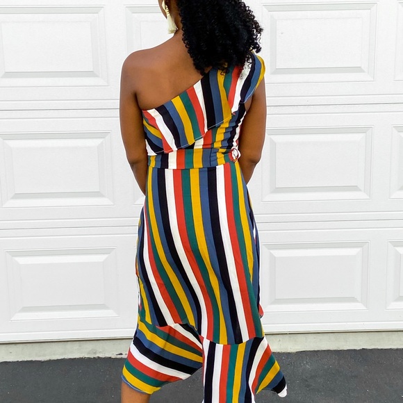 Colorful Asymmetrical Ruffle Midi Dress - Picture 5 of 6